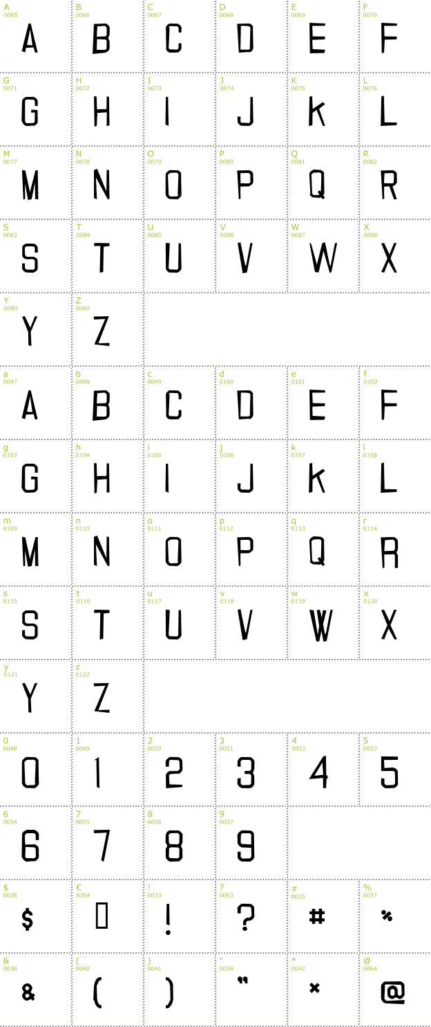 Character Mini-Map: 20000 Dollar Bail font