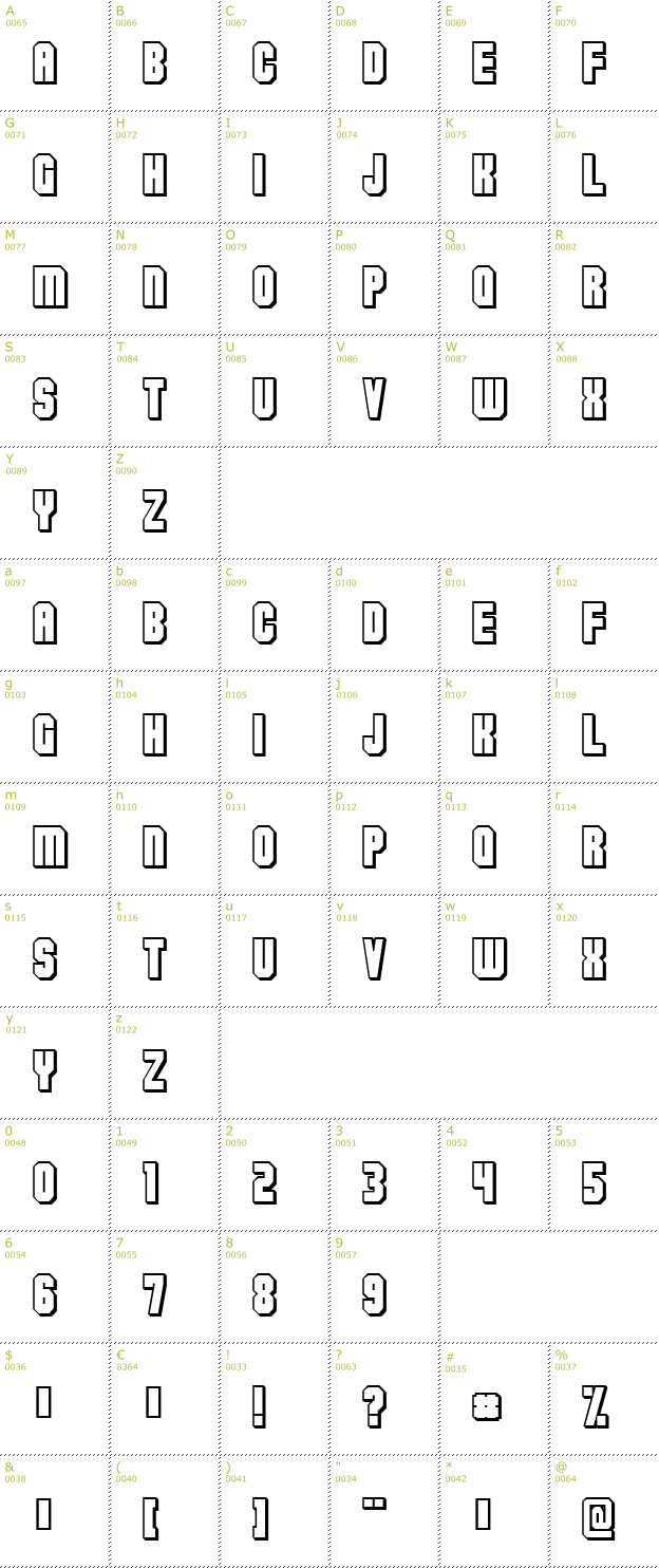 Character Mini-Map: Flashback V3 font