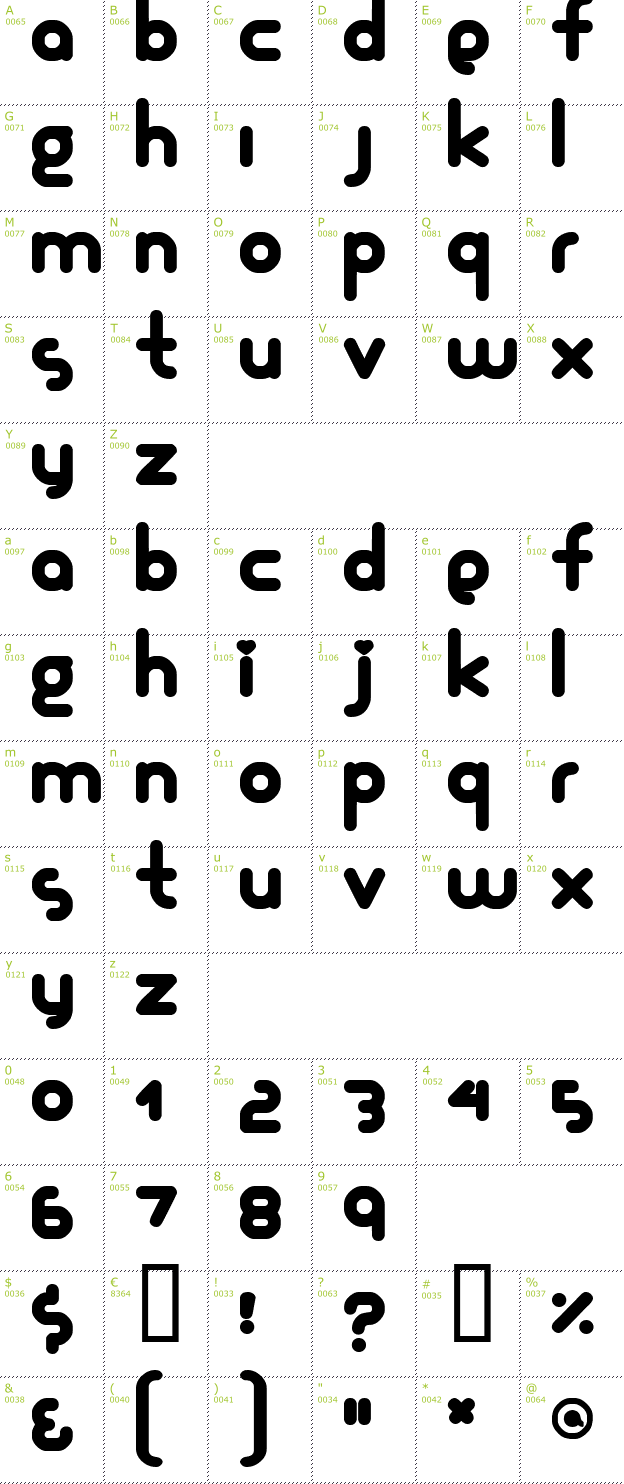 Character Mini-Map: Glamour Girl font