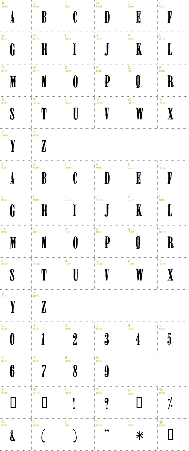 Character Mini-Map: Miserable font