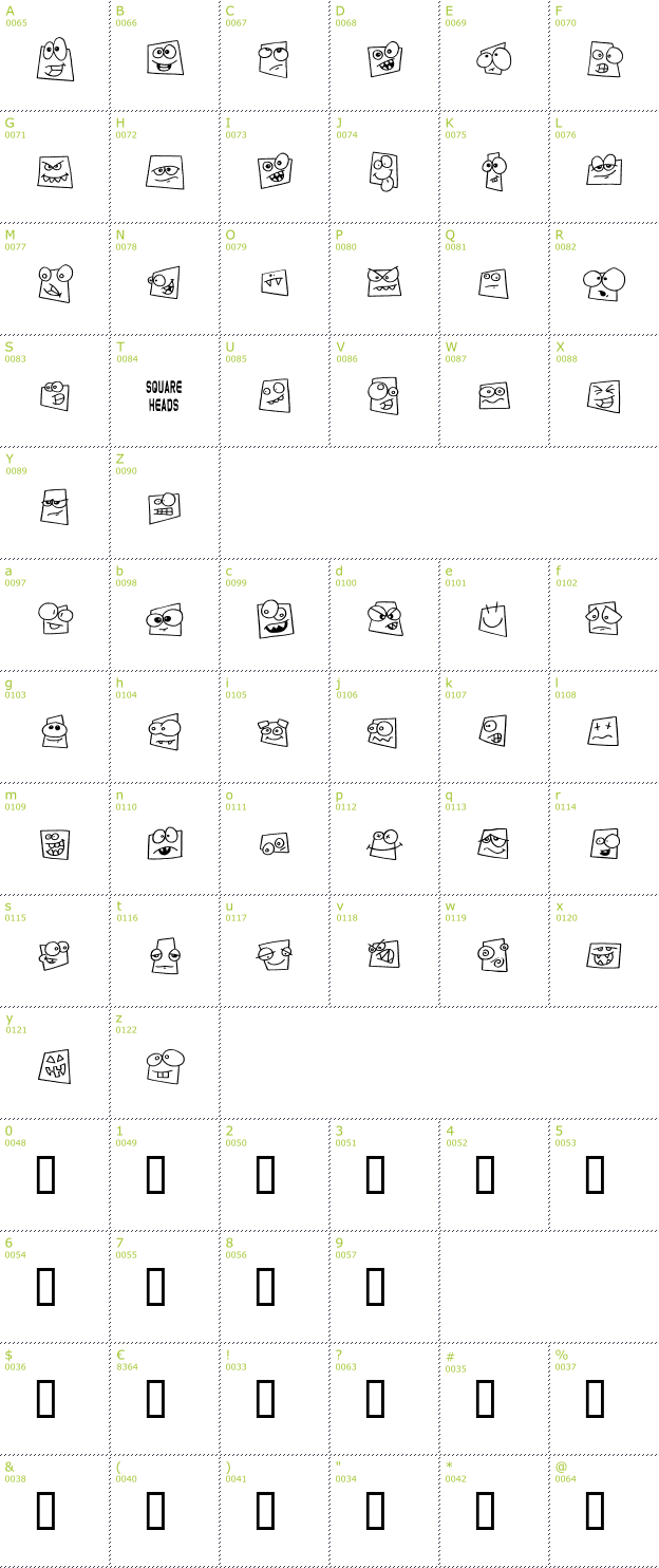 Character Mini-Map: Squareheads font