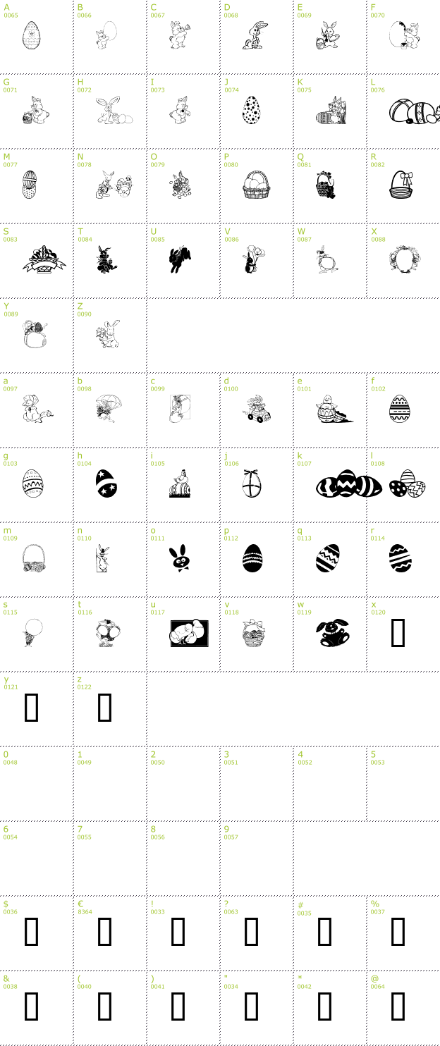 Character Mini-Map: Easter Art font