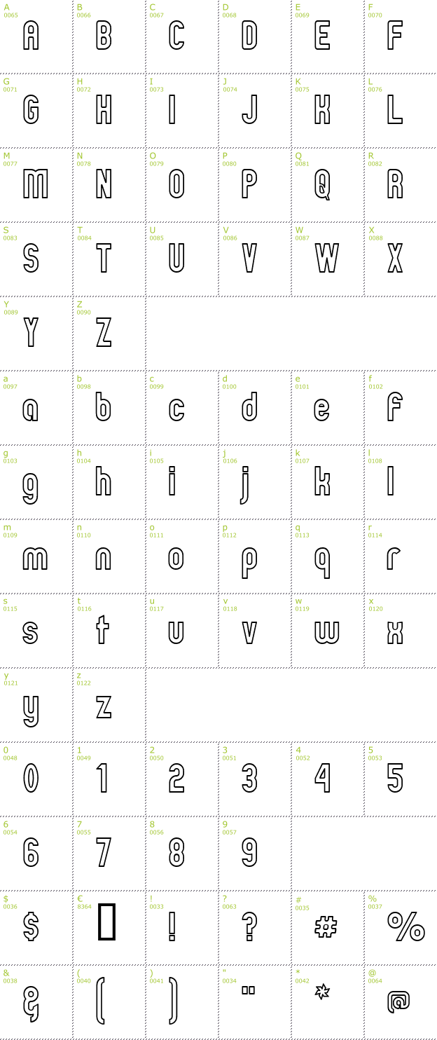 Character Mini-Map: Zillah Outlined font