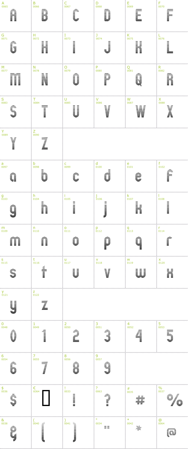Character Mini-Map: Zillah LCD font