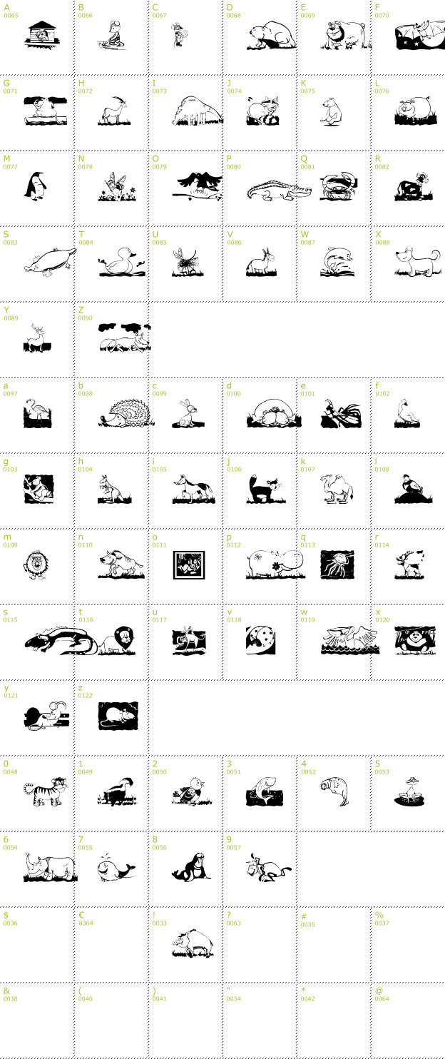 Character Mini-Map: Children Animals Friends font