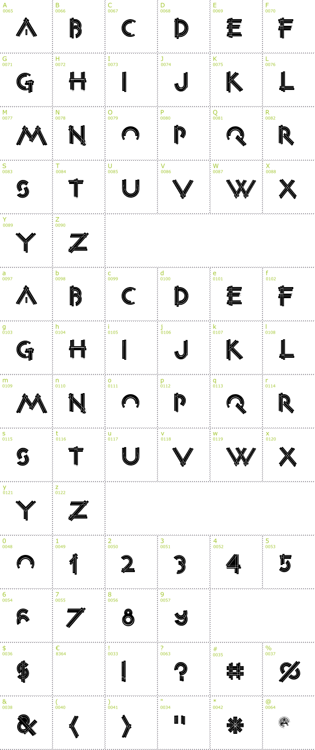 Character Mini-Map: Construxia Black Inline font