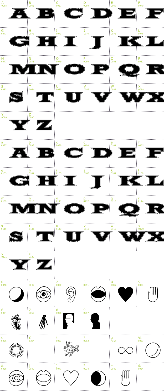 Character Mini-Map: Fifty Two Letters font