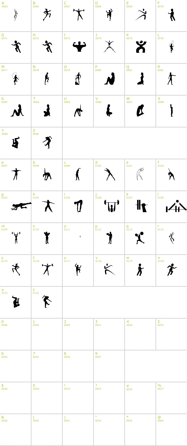 Character Mini-Map: Fitness Silhouettes font