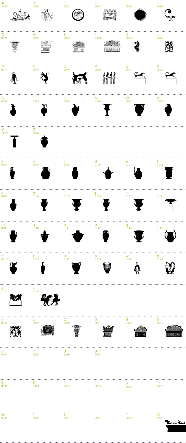 Character Mini-Map: Greek Art font