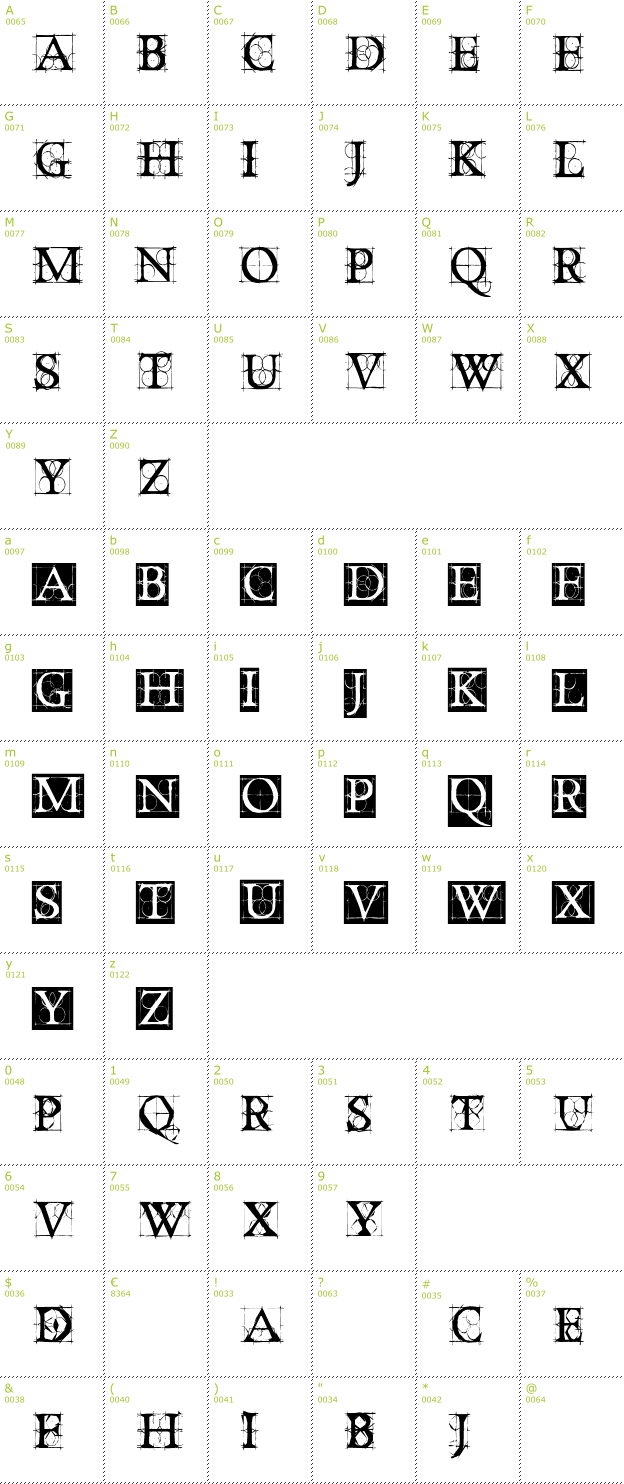 Character Mini-Map: Old Constructed Caps font