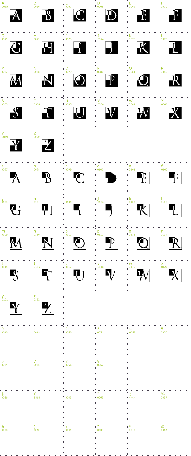 Character Mini-Map: TrajanusBricks Xtra font