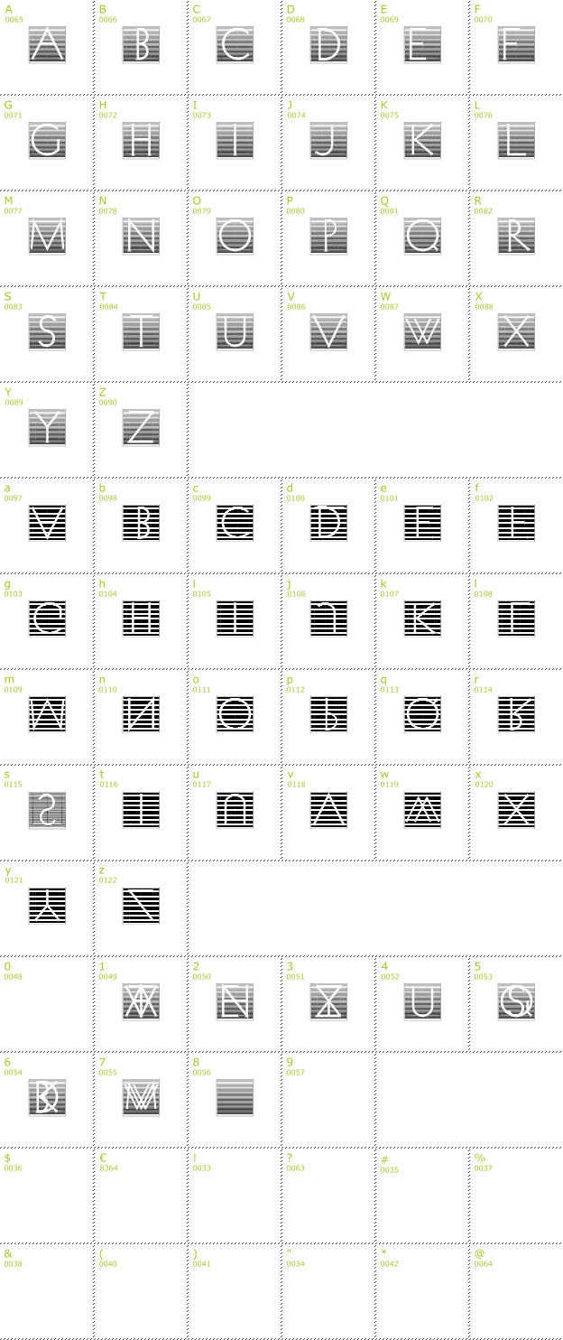 Character Mini-Map: Venetian Blind Inverse font