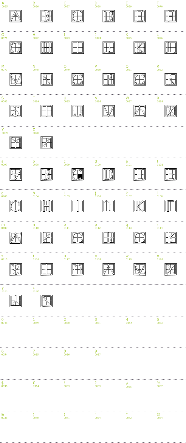 Character Mini-Map: XperimentypoThree C Square font