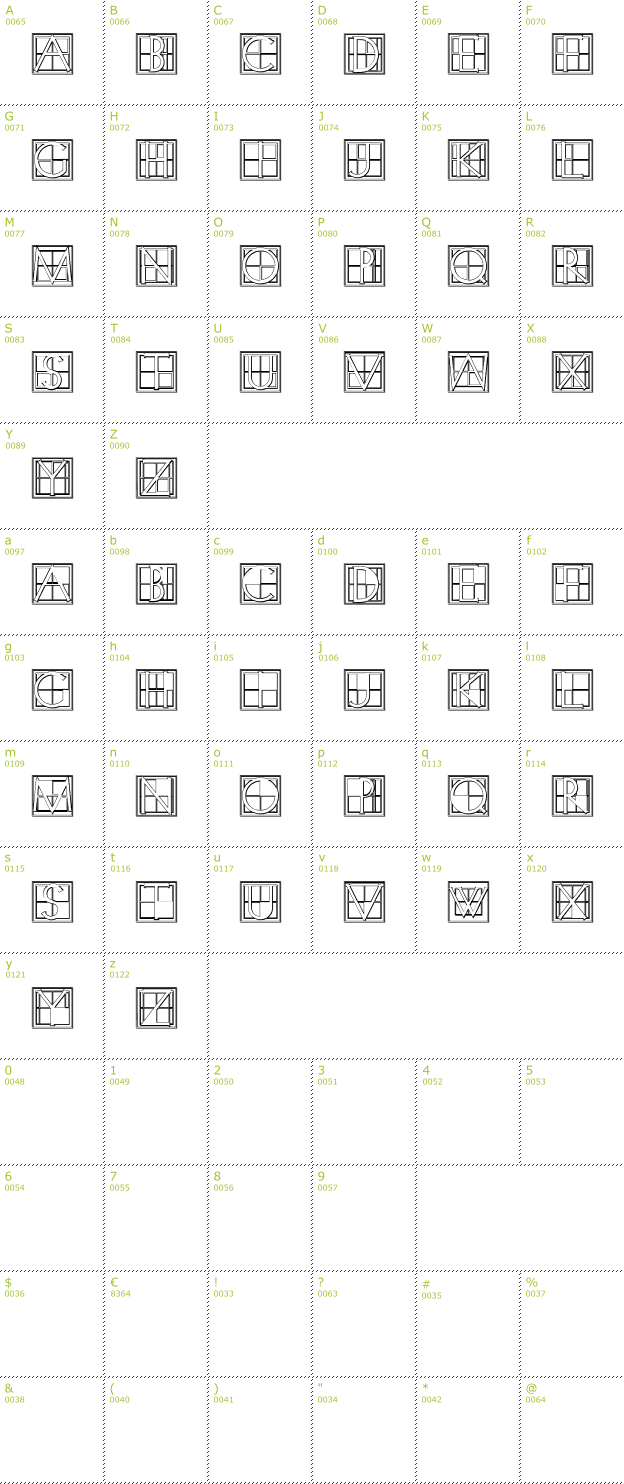 Character Mini-Map: XperimentypoThree B Square font