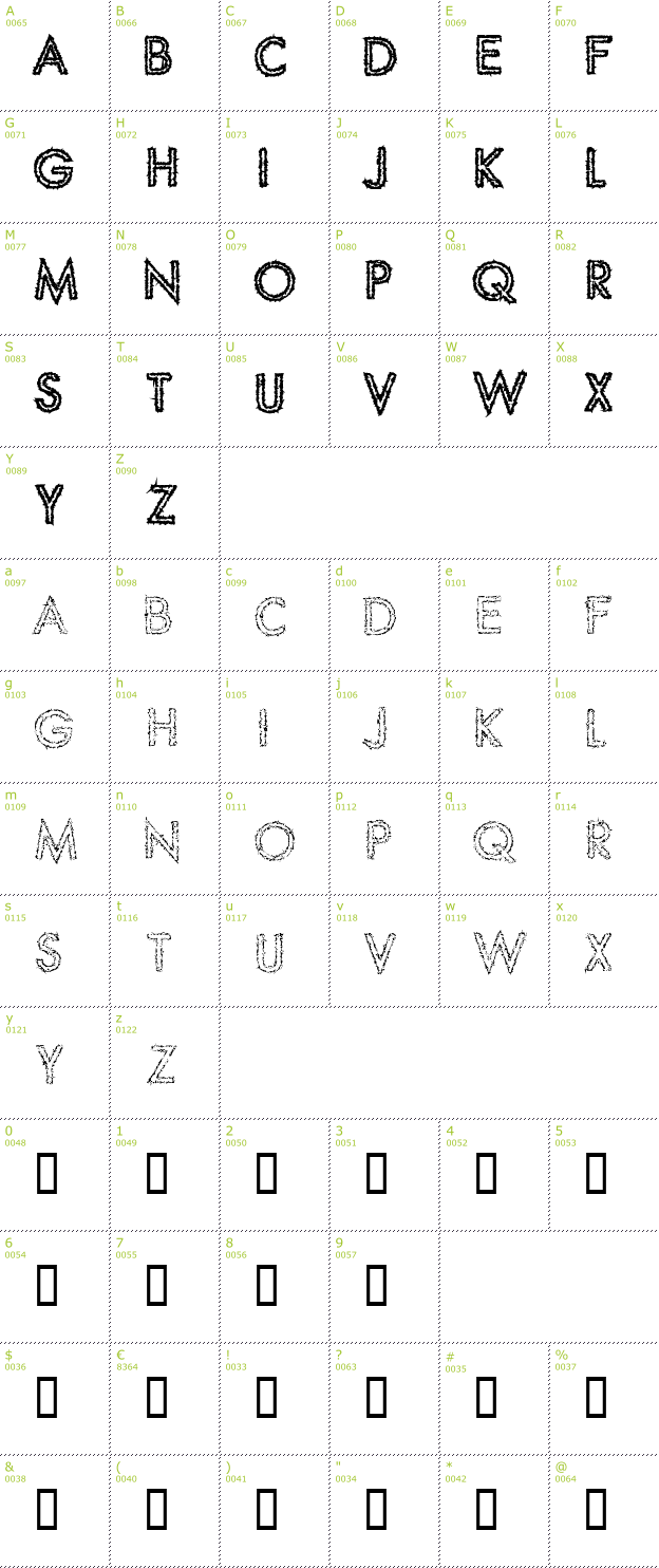 Character Mini-Map: Spike Crumb Swizzle font