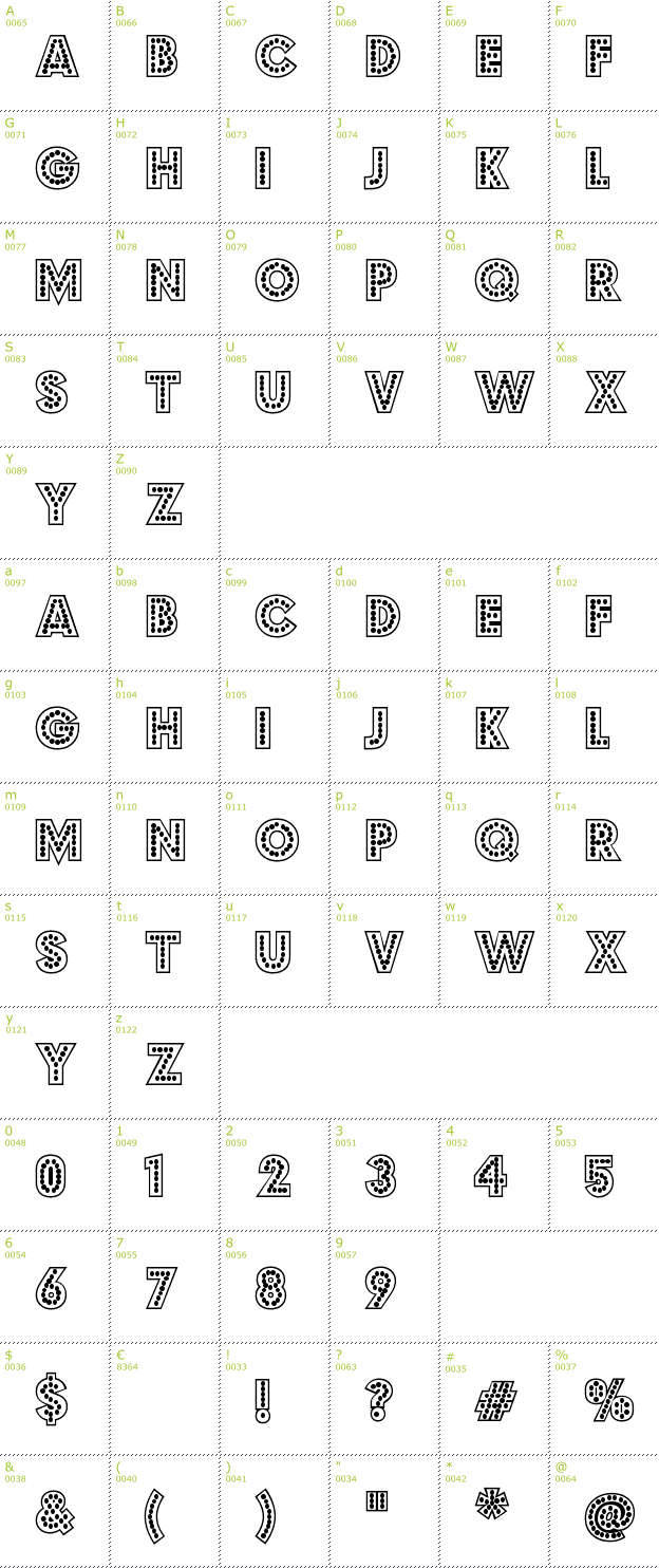 Character Mini-Map: Budmo Jigglish font