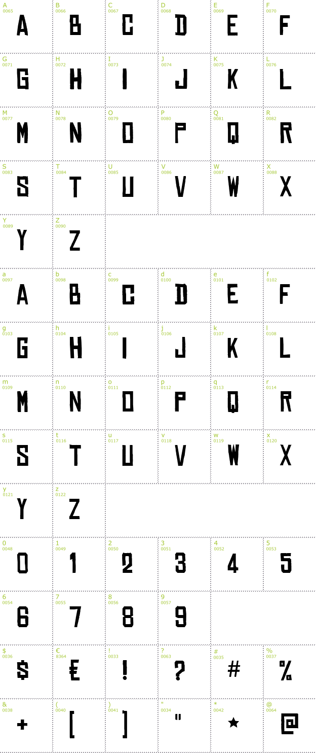 Character Mini-Map: Chinese Rocks font