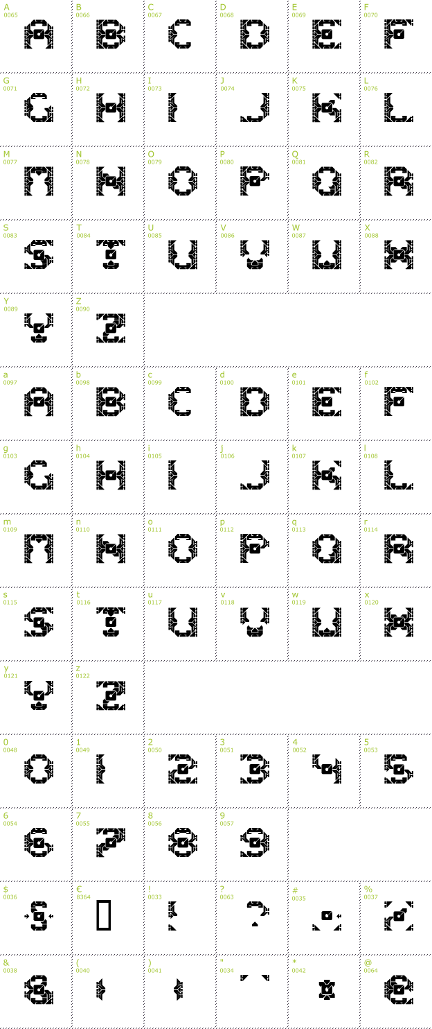 Character Mini-Map: Dazzle Ships font