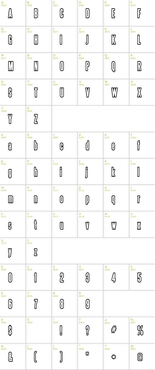 Character Mini-Map: Steelfish Outlined font
