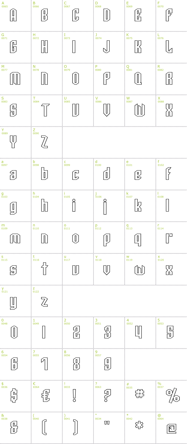 Character Mini-Map: SF Archery Black Outline font