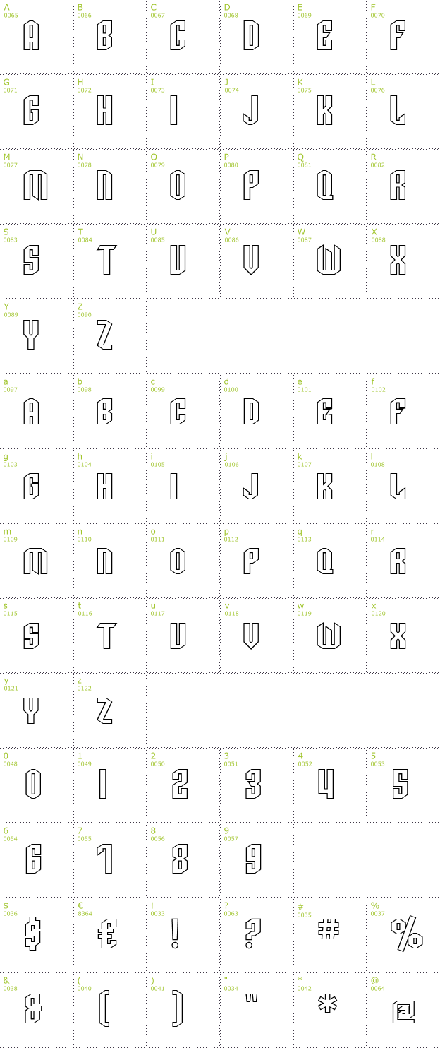 Character Mini-Map: SF Archery Black SC Outline font