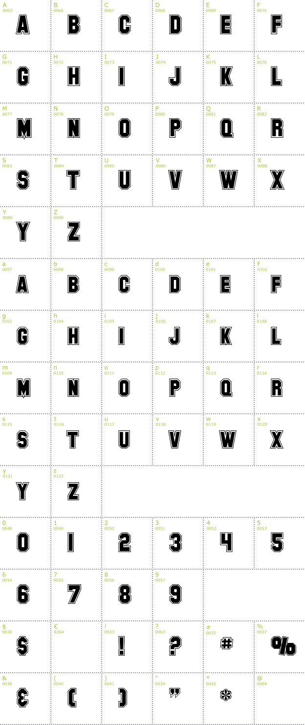 Character Mini-Map: SF Collegiate font