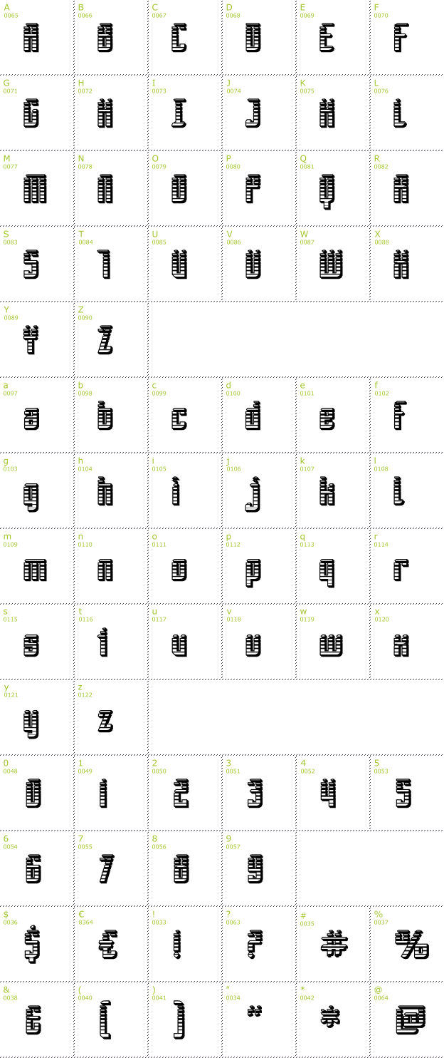 Character Mini-Map: SF Piezolectric SFX font