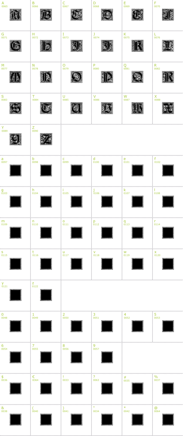 Character Mini-Map: Camelot Initials font