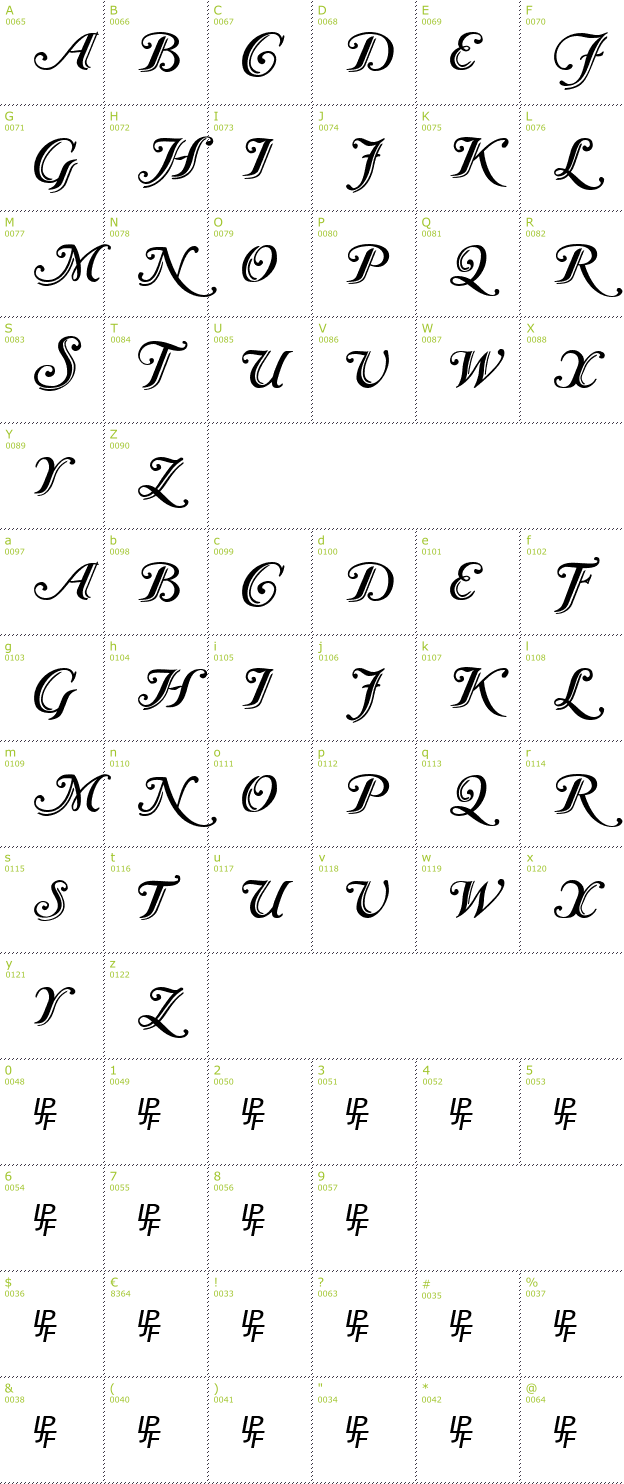 Character Mini-Map: Caslon Initials Calligraphic font