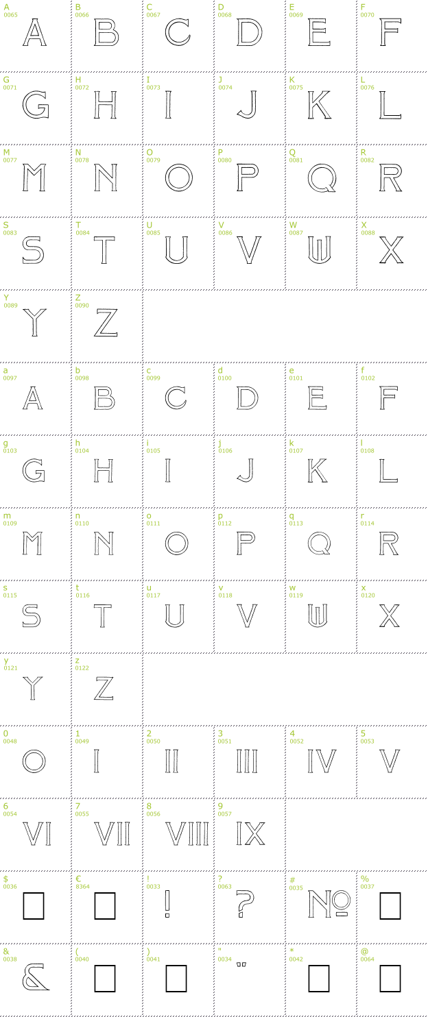 Character Mini-Map: Mosaic Outline font