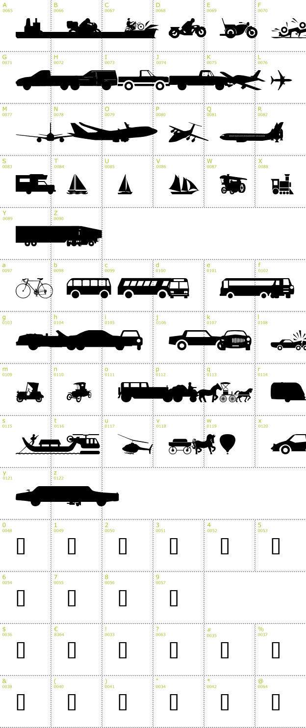 Character Mini-Map: WM Transport 1 font