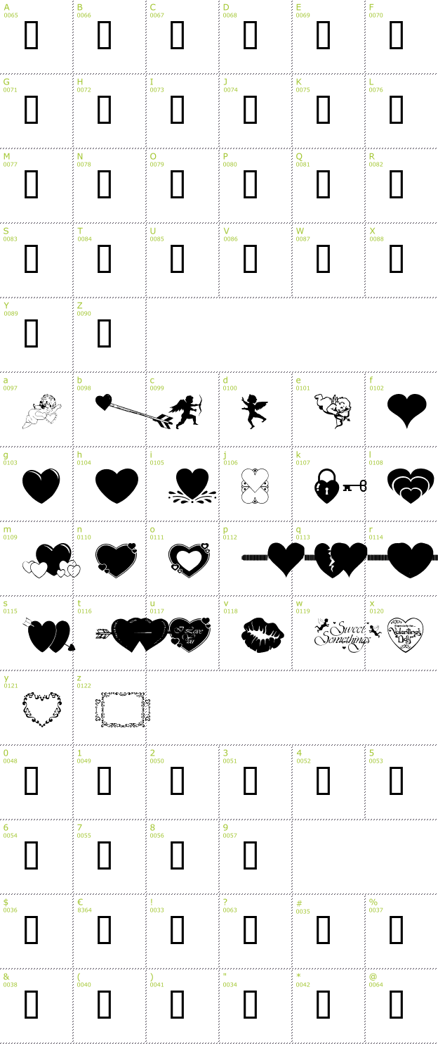 Character Mini-Map: WM Valentine font