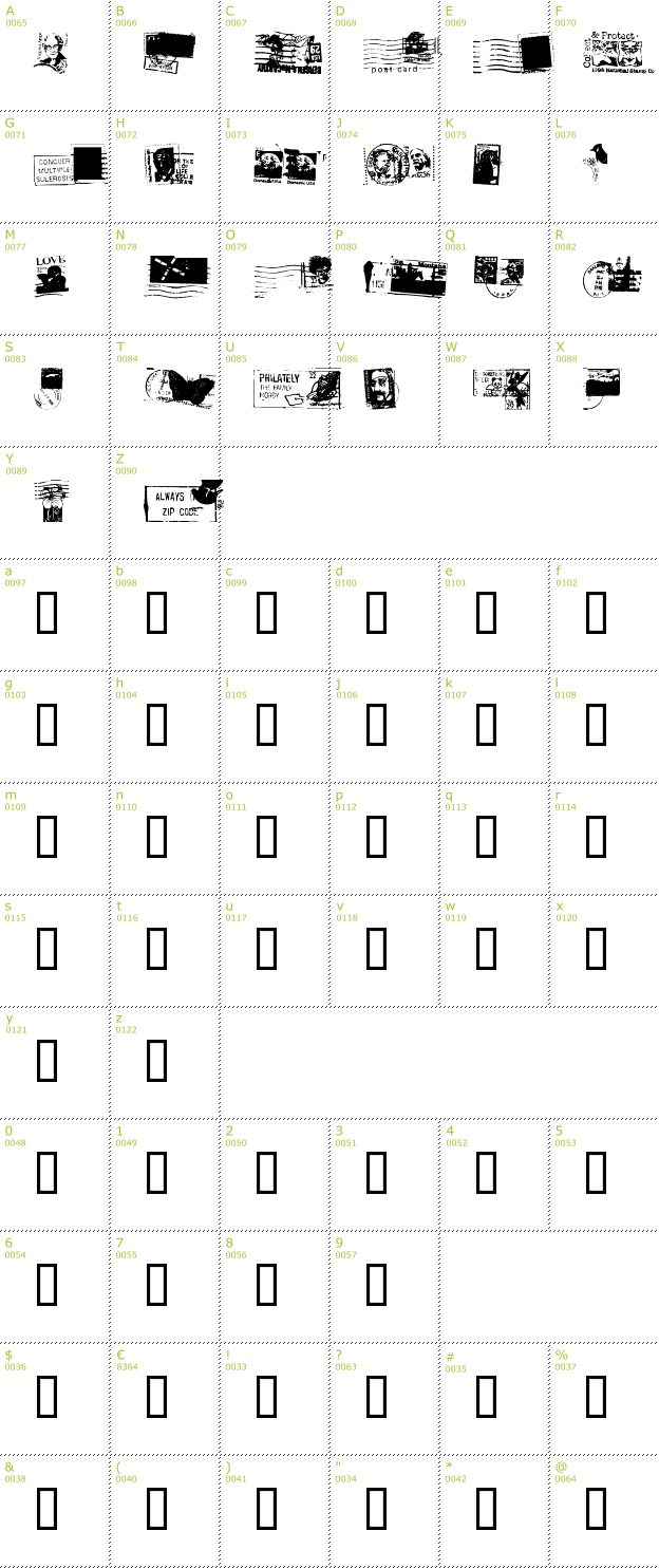 Character Mini-Map: Dead Letter Office Thirty Two font