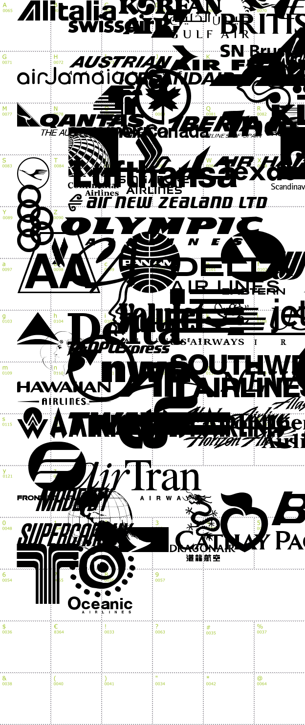 Character Mini-Map: Airline Logos Past font