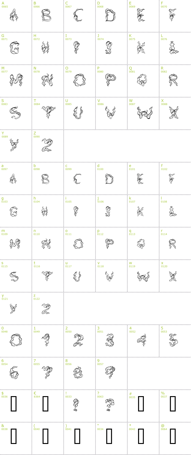 Character Mini-Map: Alpha Woman Hair font