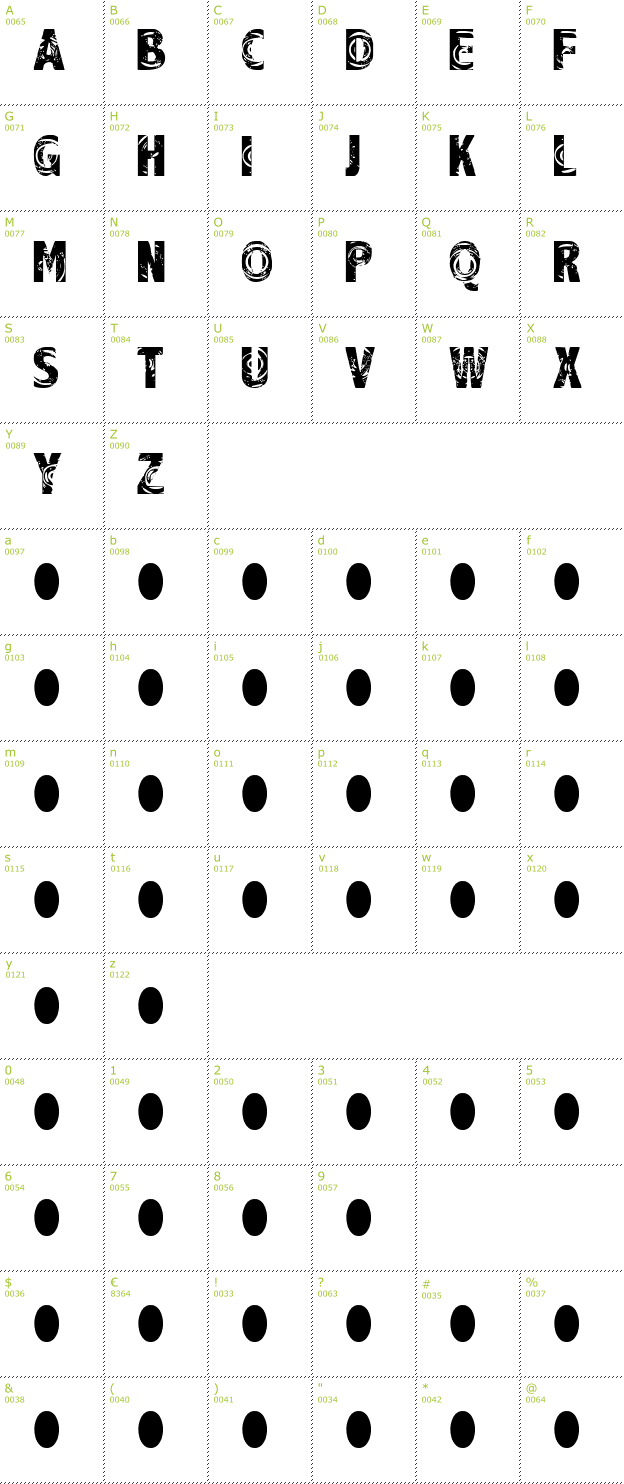 Character Mini-Map: Raindrop Splash font