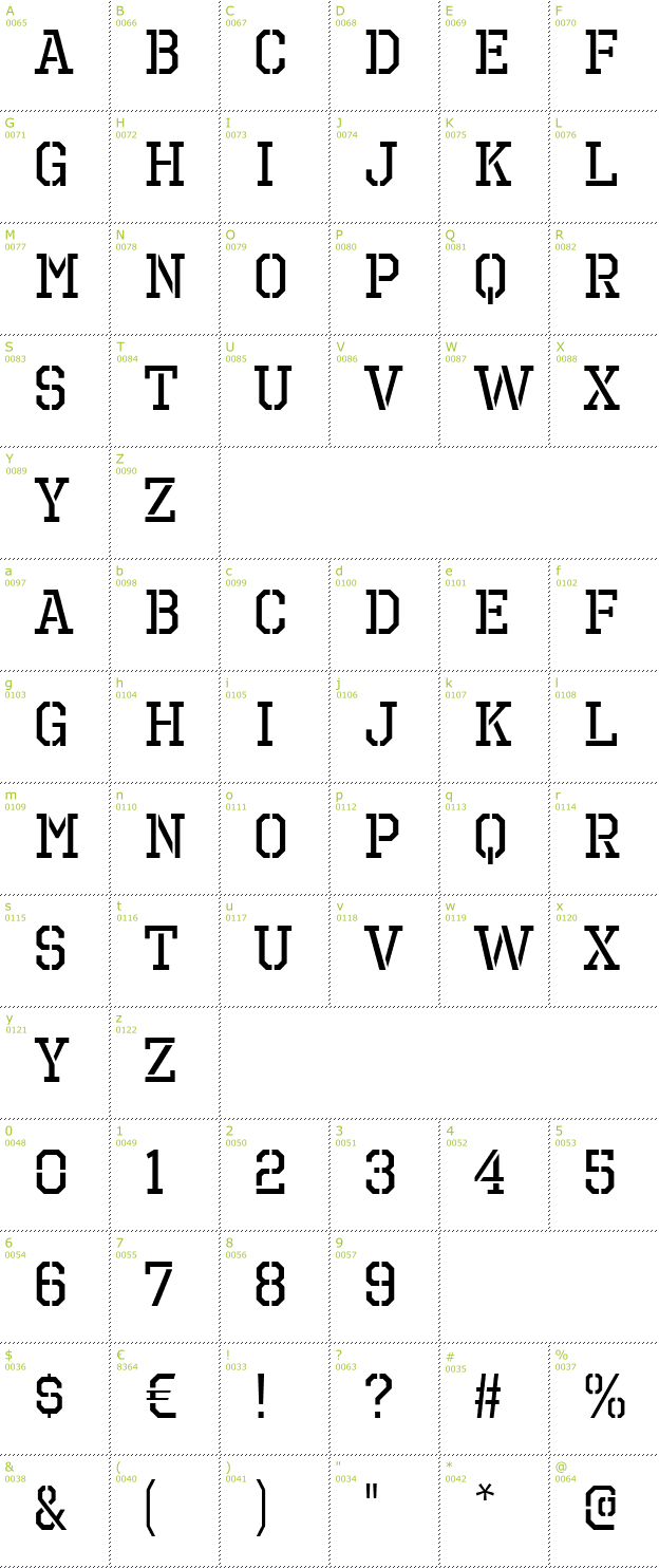 Character Mini-Map: Octin Prison Free font