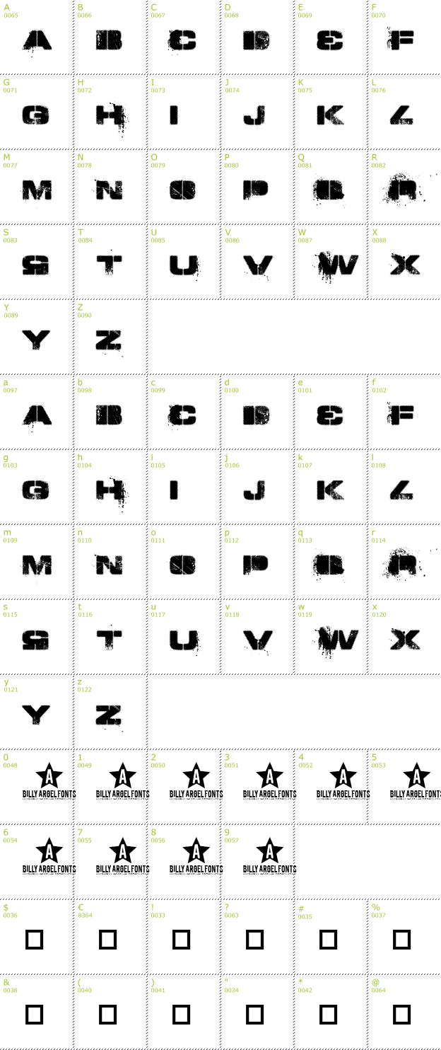 Character Mini-Map: TOY SOLDIERS font
