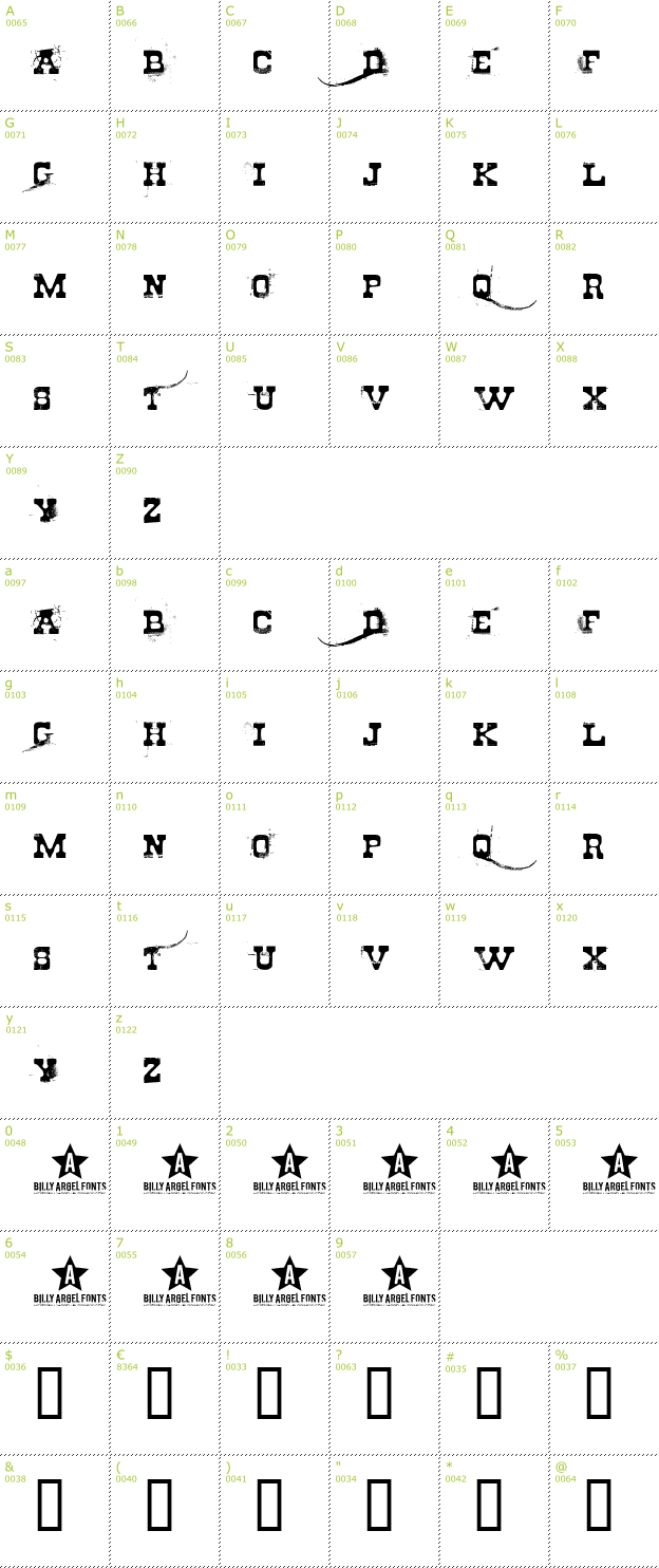 Character Mini-Map: Cheap Stealer font