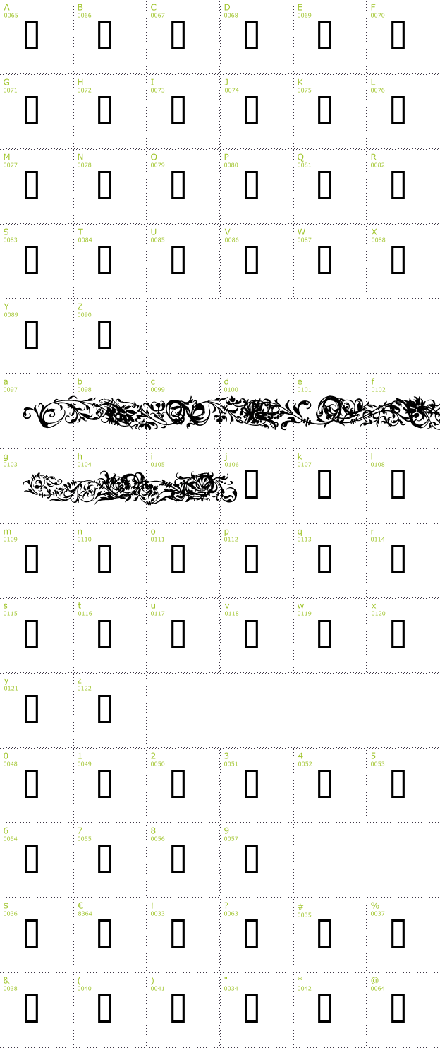 Character Mini-Map: Flower Ornaments font