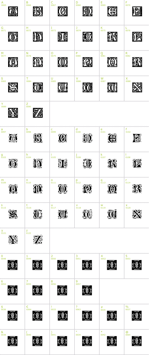 Character Mini-Map: Gothic Leaf font