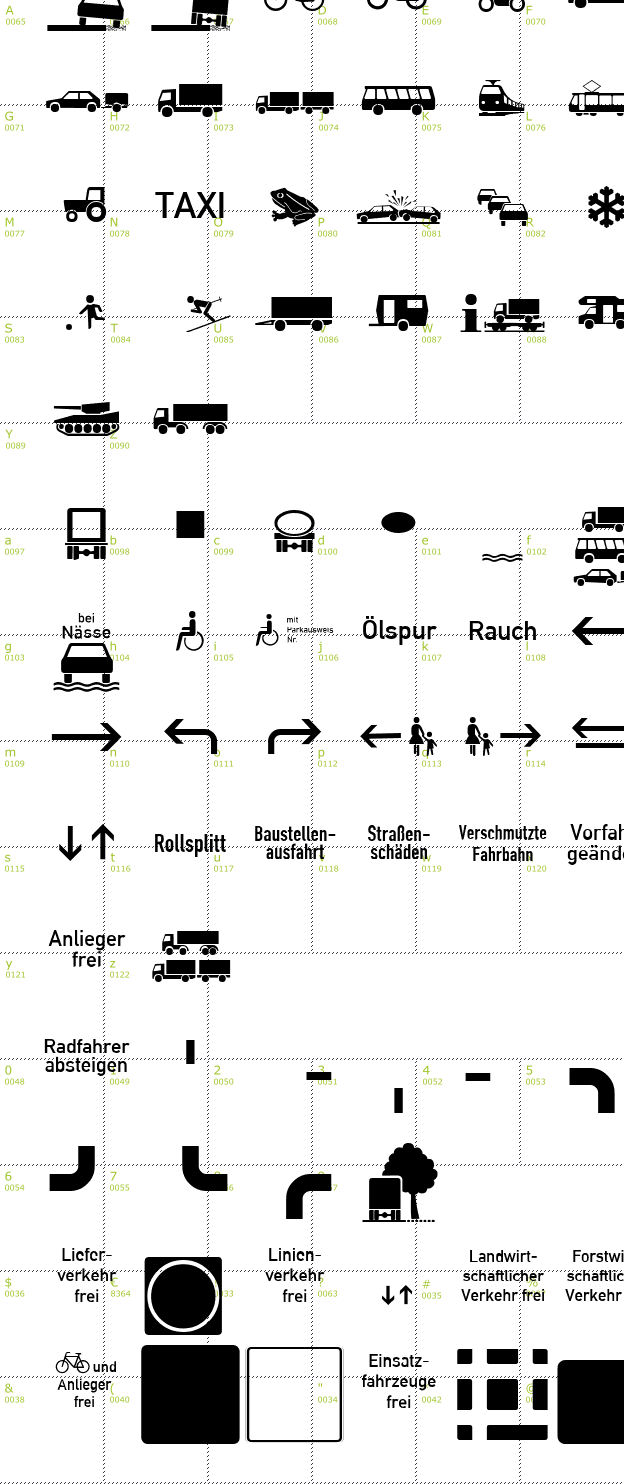 Character Mini-Map: Zeichen Vierhundert font