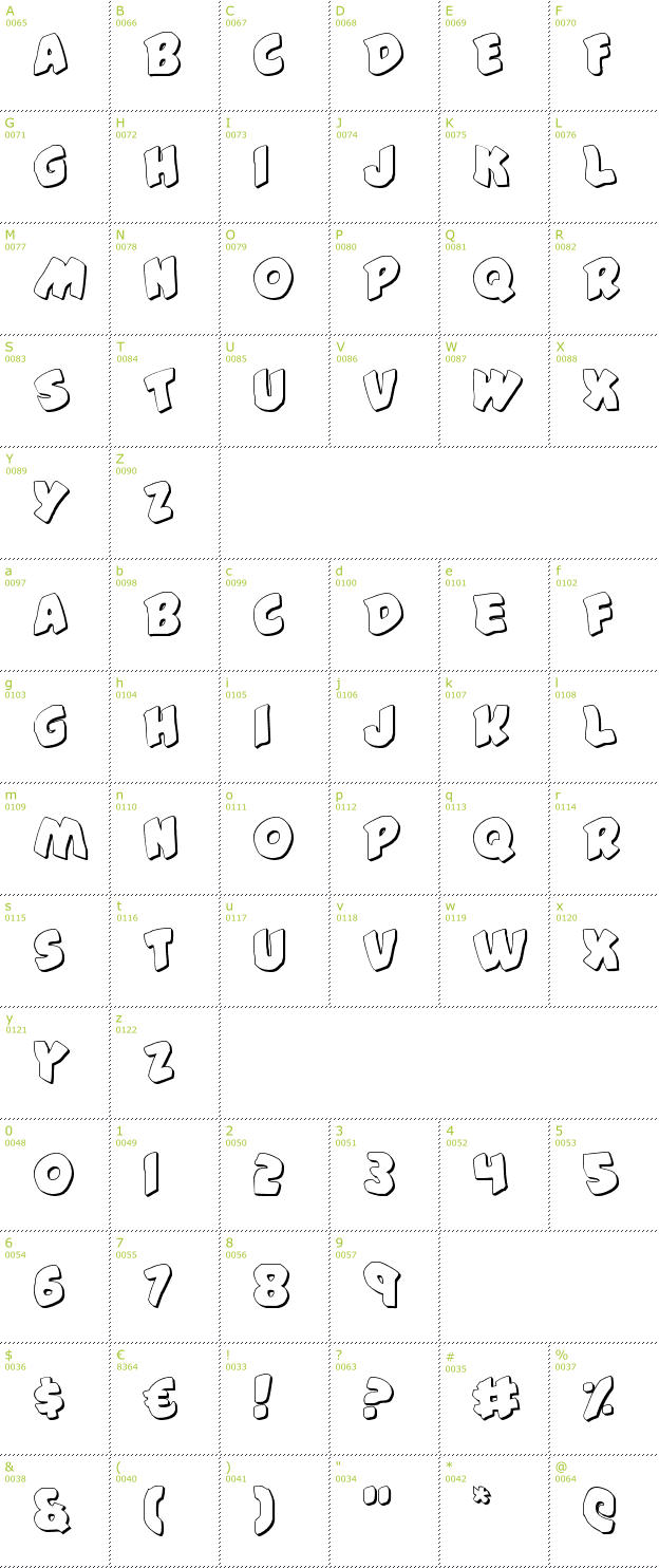 Character Mini-Map: #44 Font Shadow font