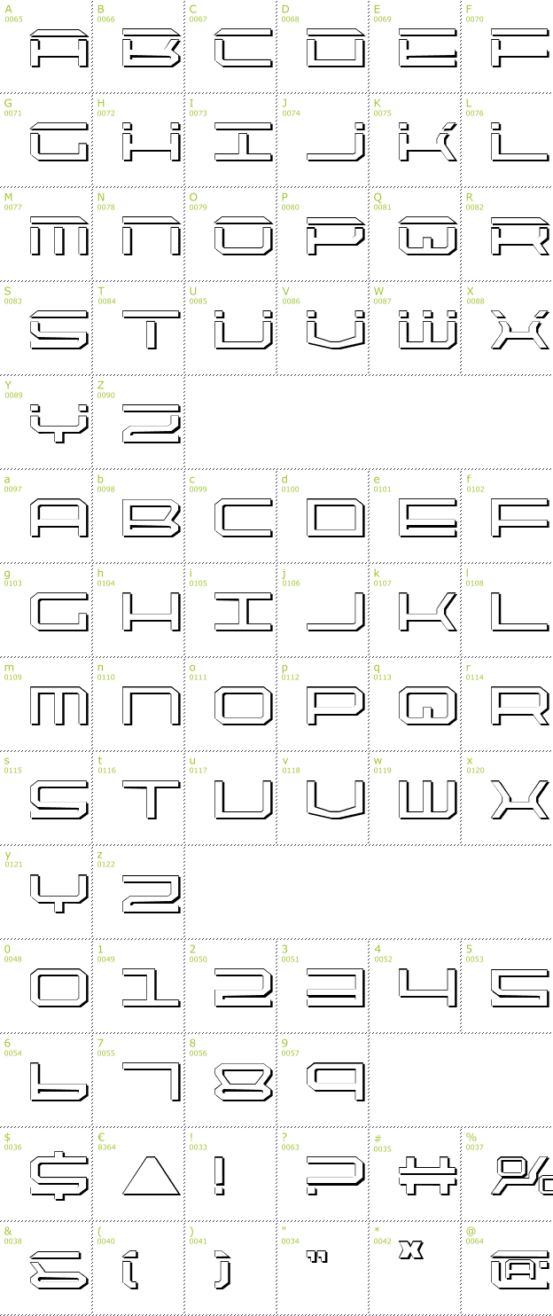 Character Mini-Map: QuickTech Shadow font