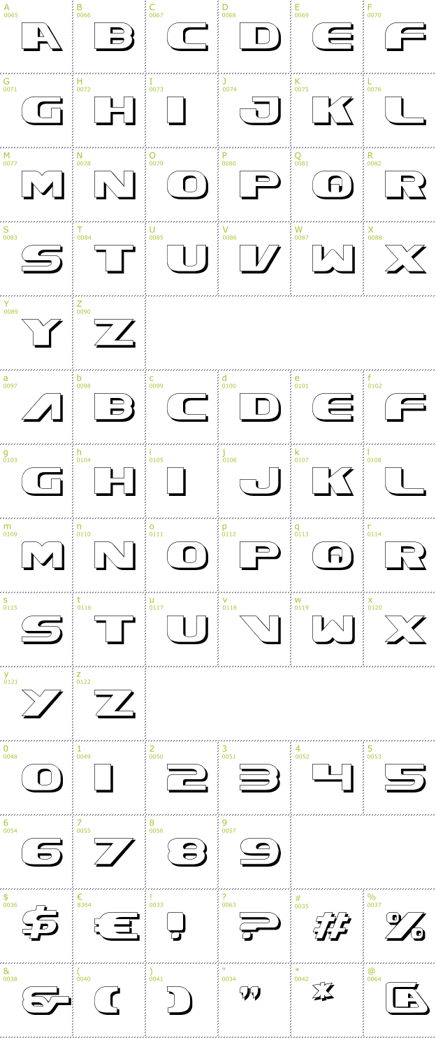 Character Mini-Map: Xcelsion Shadow font