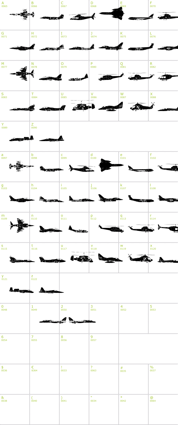 Character Mini-Map: Air Force font