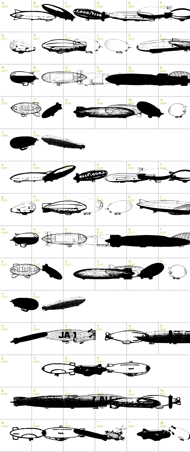 Character Mini-Map: Xeppelin font