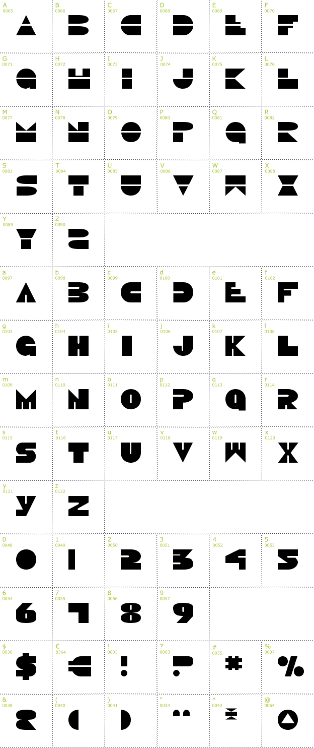 Character Mini-Map: Disco Duck font