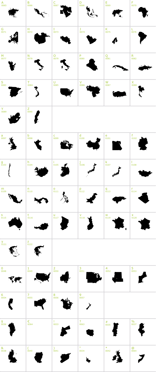 Character Mini-Map: GeoBats font