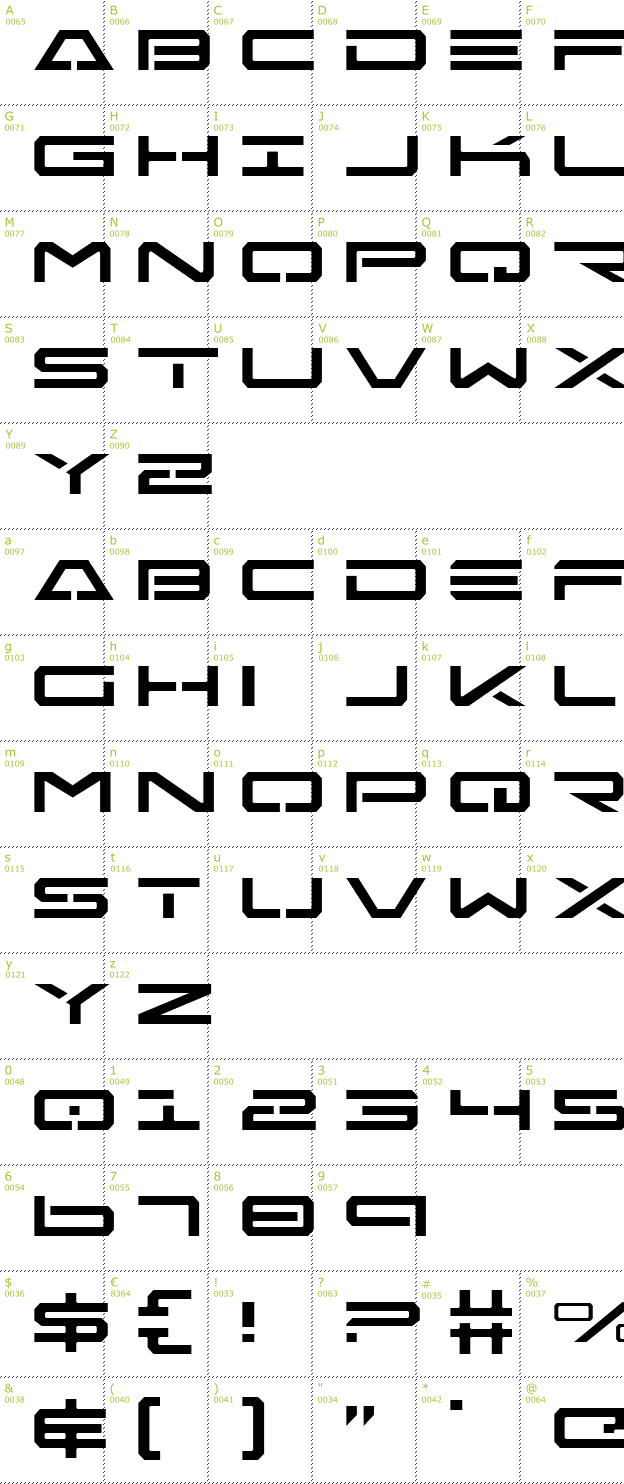 Character Mini-Map: Free Agent font
